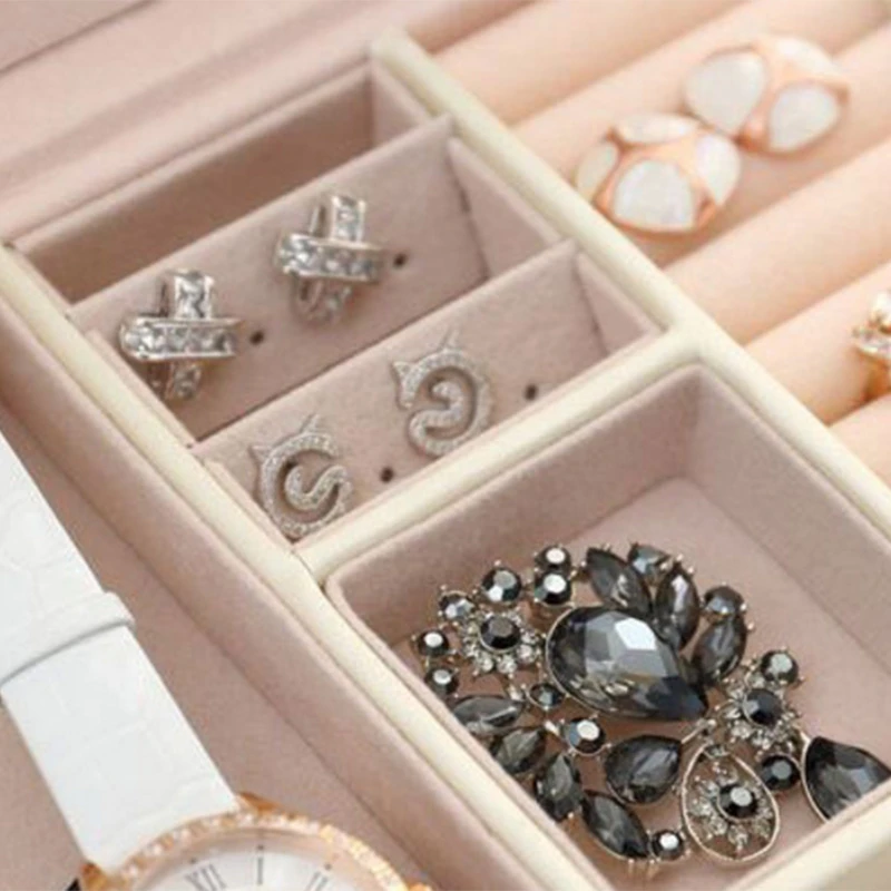 

Large Leather Jewelry Organizer Box Three-layer Double Drawer Jewelry Storage Box For Makeup Cosmetic Beauty Case