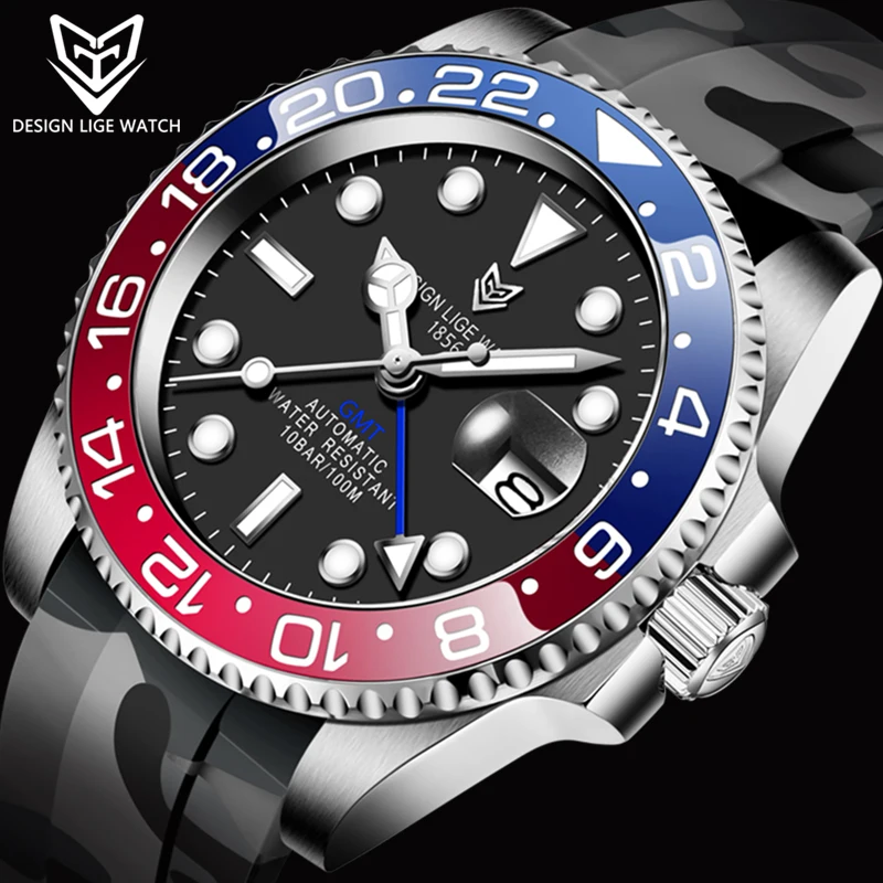 

2020 LIGE Design New Mechanical Watch For Men Luxury Silicone Strap 100M Waterproof 3D Clock Male Fashion All Steel Watches+Box