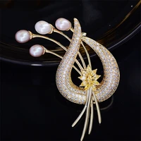 women brooch fashion natural freshwater pearl corsage wedding jewelry banquet clothes pin luxury zircon brooches elegant broche