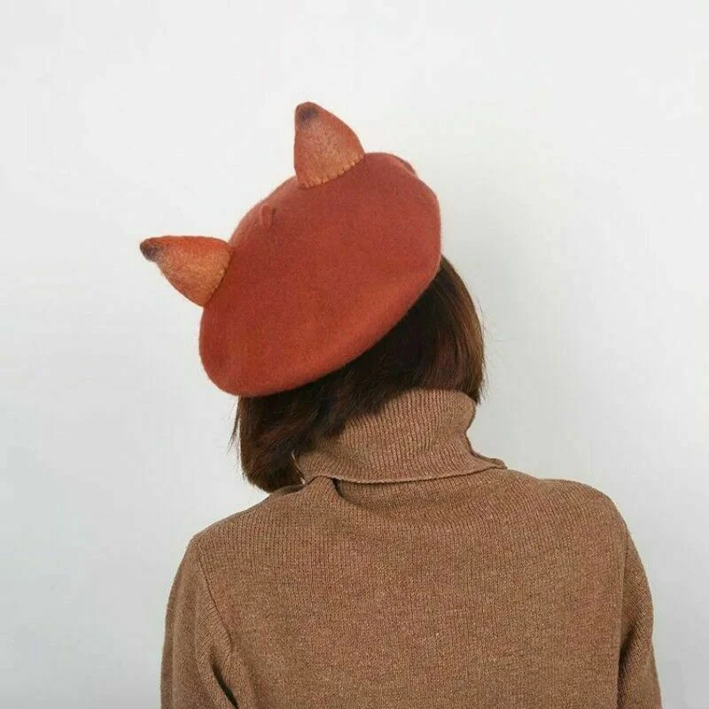 Women Cats Ear Wool Felt Beret Cap Cute Warm Painter Hat Christmas Winter IK88 | Аксессуары для одежды