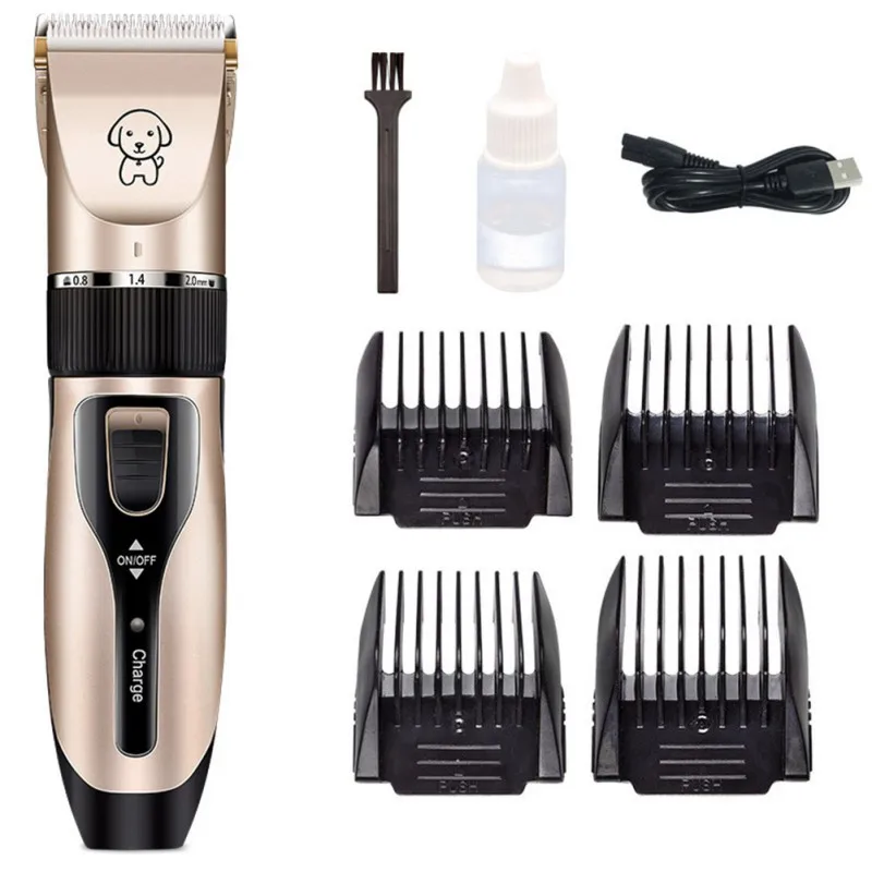 

Dog Grooming Clippers Pet Electric Trimmer Cordless and Low Noise Grooming Set for Dogs and Cats USB Hair Shaver with 4 Clippers