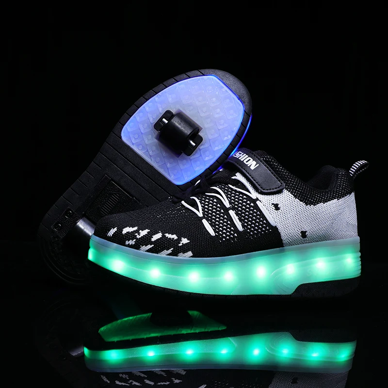

Pink 28-40 Two Sneakers With Wheels USB Charging Glowing Led Light up 2020 Roller Skate Wheels Shoes for boys&girls Slippers