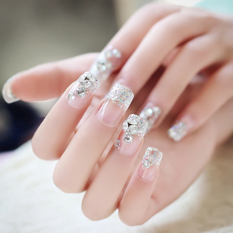 

24 Pcs/set Nail Stickers False Nails Press On Nails Glitter Glitter Fake Nail Pieces Wearing Nail Stickers Finished Nail Pieces