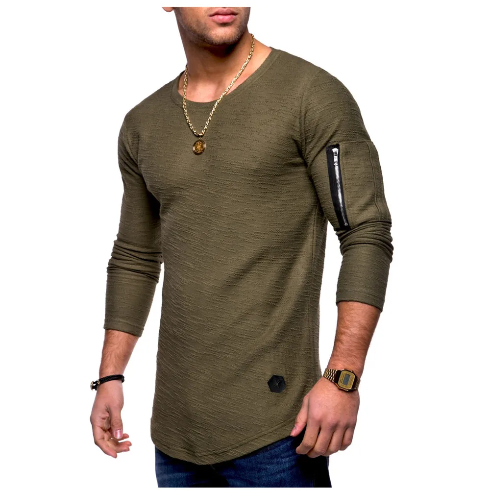 2020 New Fashion Men Shirts Long Sleeve Solid Color Zipper Pullovers Spring Autumn Men's Casual Streetwear Cotton O-Neck | Мужская