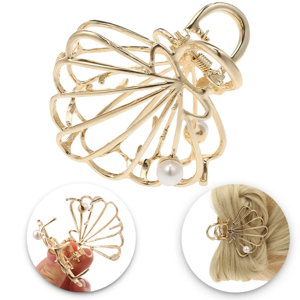 Металлический зажим для волос золотые полые жемчужные заколки в виде ракушек