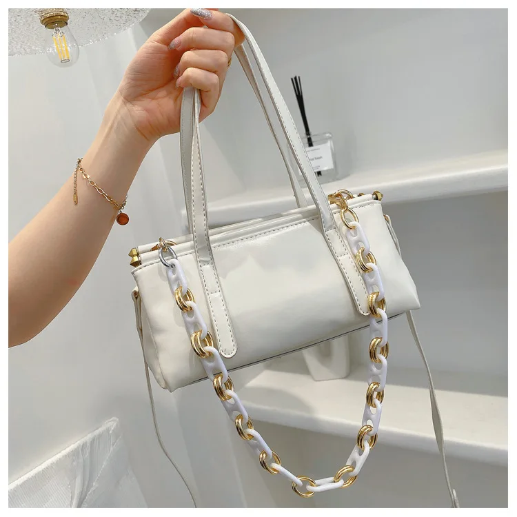 Fashion New Trend Designer Solid Candy Color Acrylic Chain Handbag Pu Leather Armpit Bag Womens Purses 2021