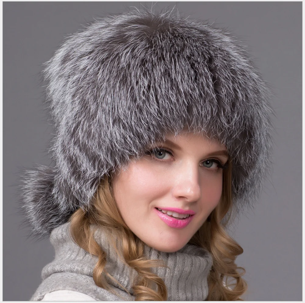 Custom Fluffy Womens Hat Winter Warm Furry Casual Women Caps Fashion Cute Double Pom Pom Natural Real Fox Fur Hats