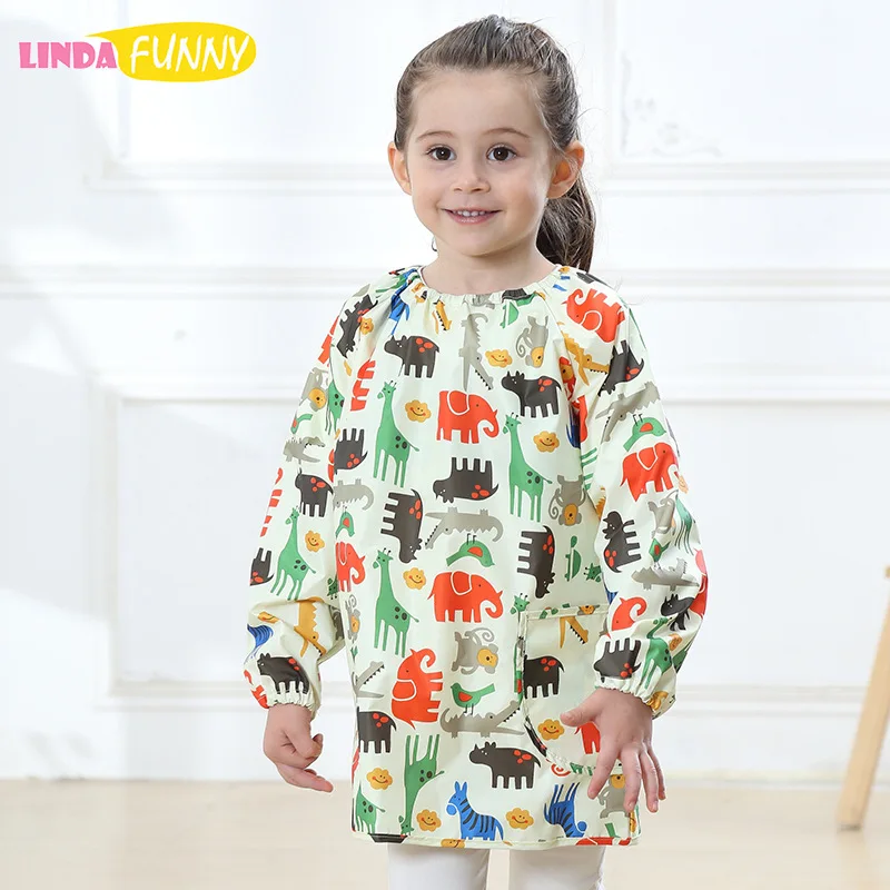 Lovely Girls Boy Bibs Infant Long Sleeve Waterproof Baby Feeding Smock Apron Children Coverall Bib Toys Bebe Painting Kids | Мать и