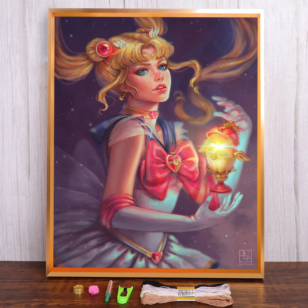 

Cartoon Girl Woman Printed Fabric 11CT Cross Stitch Complete Kit DIY Embroidery DMC Threads Painting Handiwork Floss