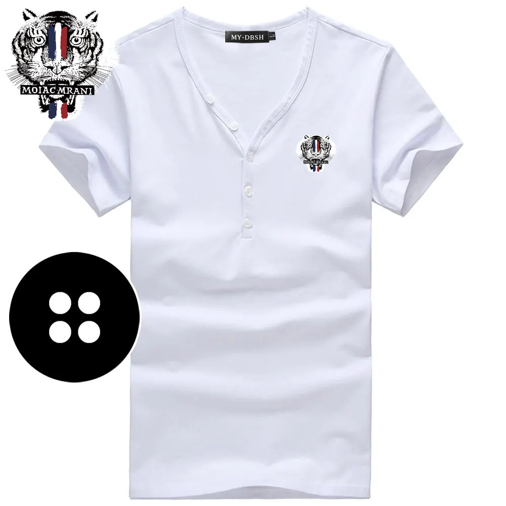 A66-Short-White Мужские облегающие футболки, летние хлопковые футболки, мужские повседневные майки, облегающие футболки с v-образным вырезом и пуговицами, футболки с коротким рукавом, большие размеры S-3XL - Цвет: A66-Short-White
