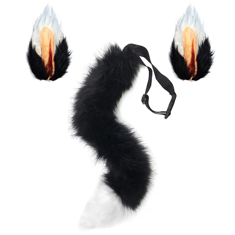 

Plush Fox Cat Tail and Ears Clips Set Bell Neck Collar Cosplay Party Anime Accessories Halloween Party Role Playing Suits