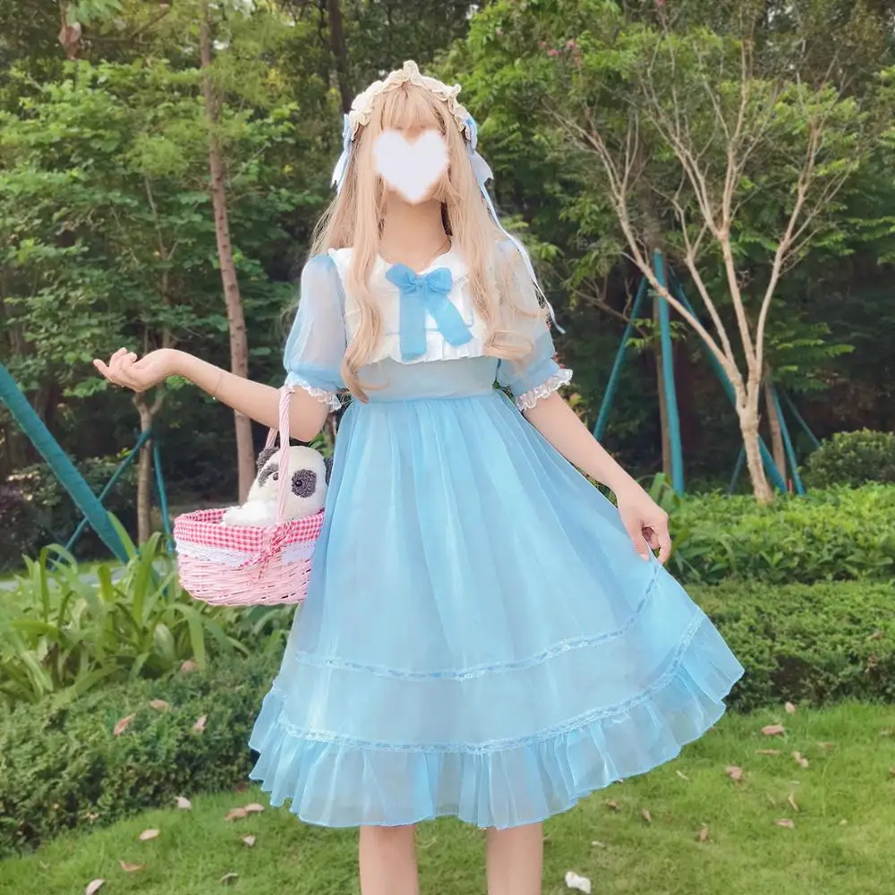 

Платье в стиле "Лолита", мягкое платье для девушек с воротником «Питер Пэн» и пышными рукавами, платья для чайной вечеринки