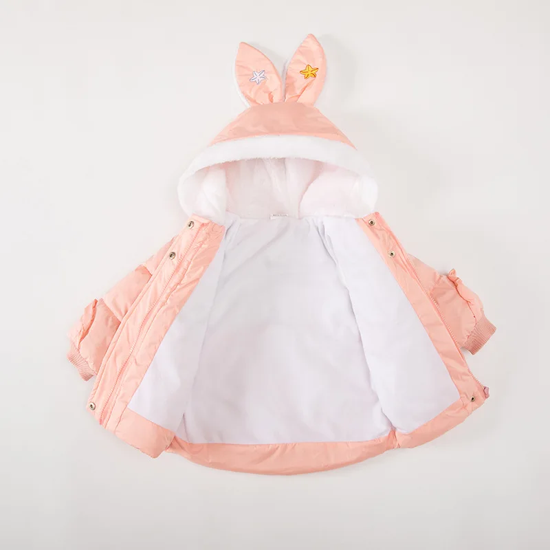 

Children's winter new plush cotton coat 9 months - 4 years old girl baby cute cartoon rabbit ear thickened plush cotton coat