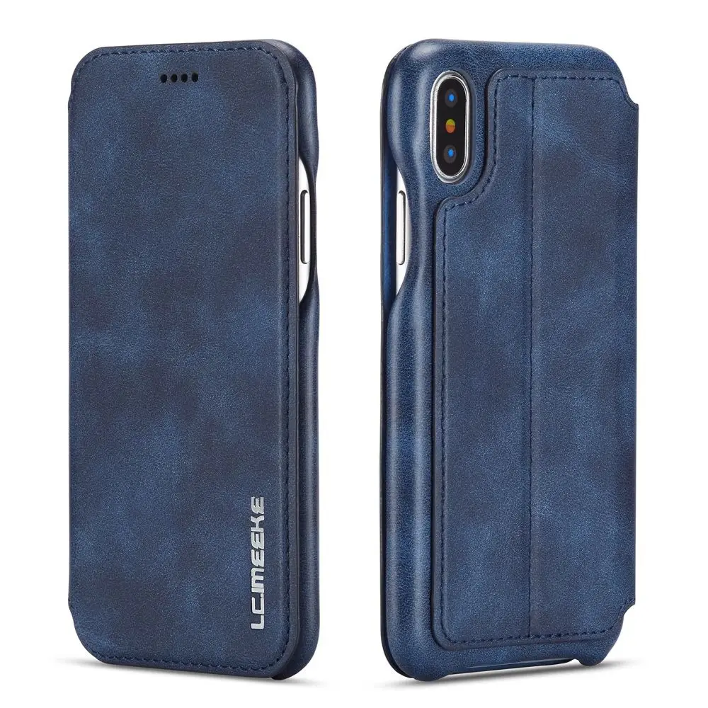 L-FADNUT, деловой Винтажный чехол-кошелек для iPhone Xr, чехол X Xs 11 Pro Max, роскошный кожаный чехол-книжка для iPhone 7, 8, 6 S, 6 Plus, чехол - Цвет: Blue