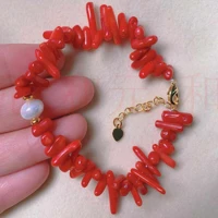 fashion white block shell pearl red coral gold bracelet gift spread colorful handmade gift practice christmas elegant yoga diy