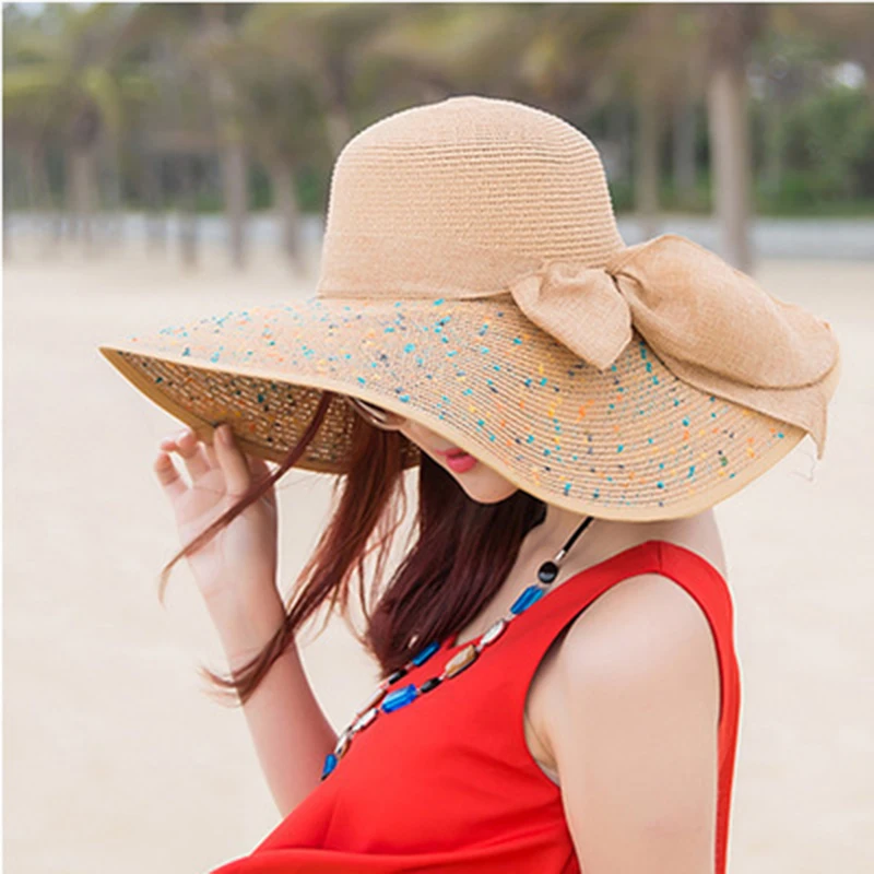 

Women's Beach Hats Caps Summer Fashion Foldable Chiffon Floppy Sun Hats Casual Ladies Sombreros Bowknot Hat XRQ88