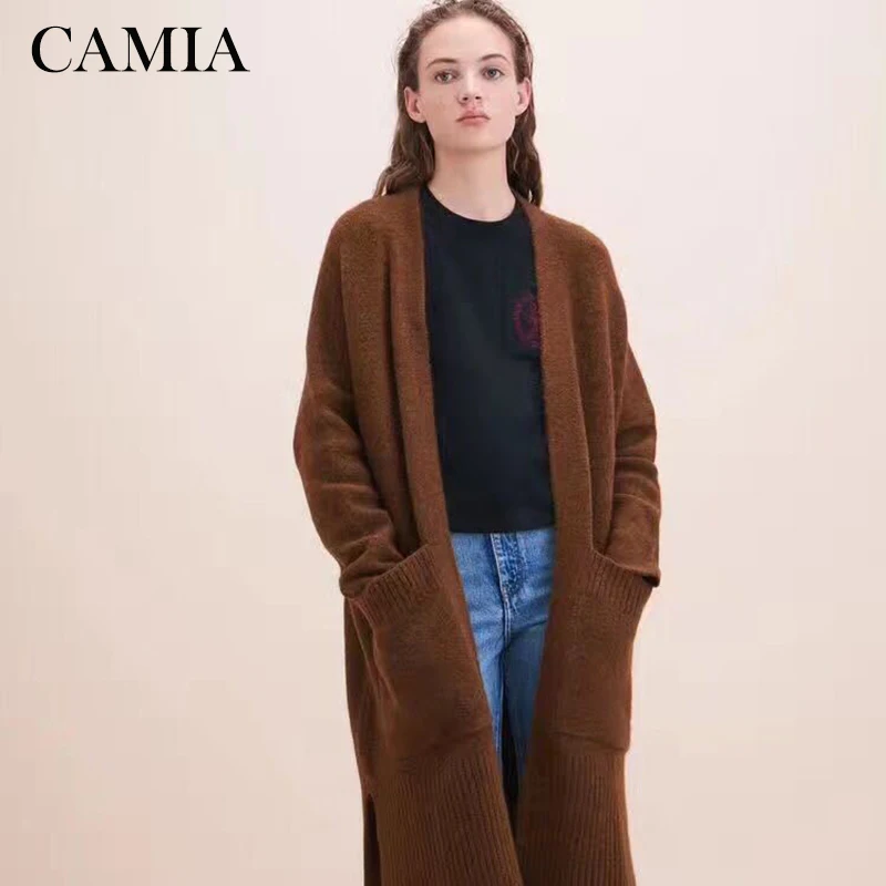 CAMIA autumn soft mohair wool long paragraph seven-point sleeve knit women's sweater cardigan coat |