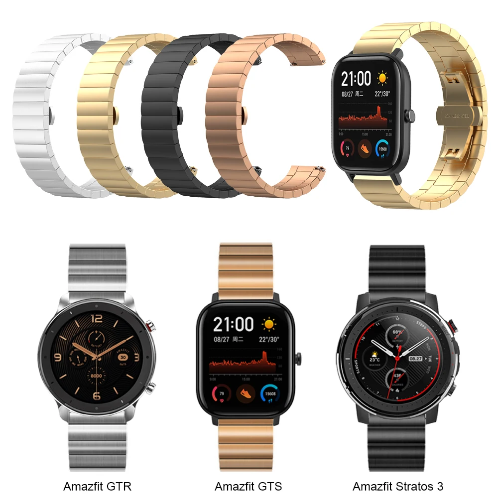 Металлический ремешок для часов Huami Amazfit GTS/GTR 47 мм 42 3 Stratos / Bip lite из нержавеющей