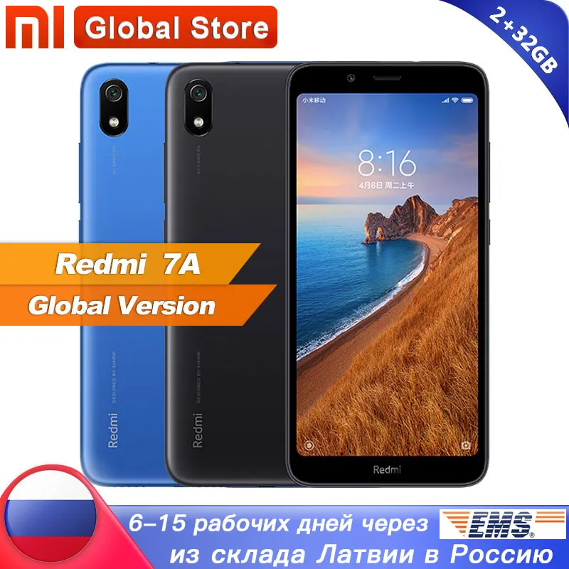 Xiaomi Redmi 7A 7 A с глобальной версией 2 Гб 32 ПЗУ Восьмиядерный мобильный телефон Snapdargon