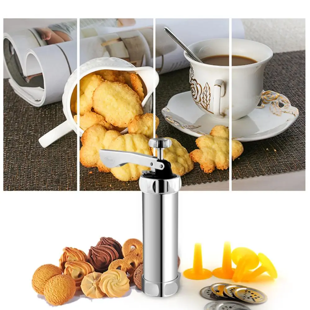 

Cookie Press Kit Baking Tools Cookie Biscuits Press Machine Kitchen Tool Bakeware With 20 Cookie Molds and 4 Nozzles