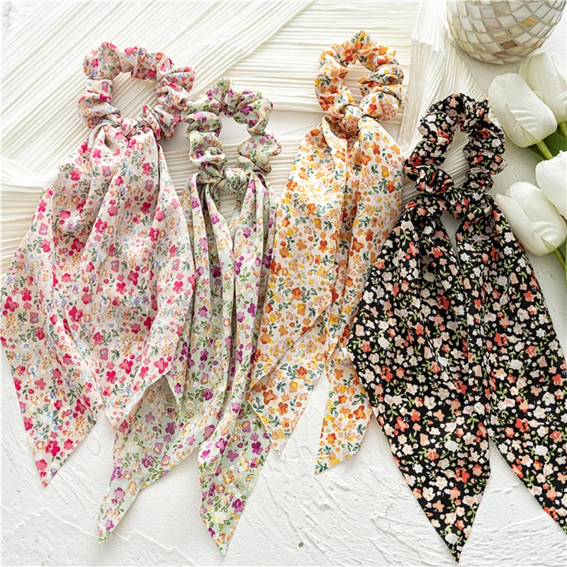 

Women Streamers Scrunchies Polka Dot Floral Print Elastic Bow Hair Rope Girl Hair Ties Korean Sweet Hair Accessories Headwear