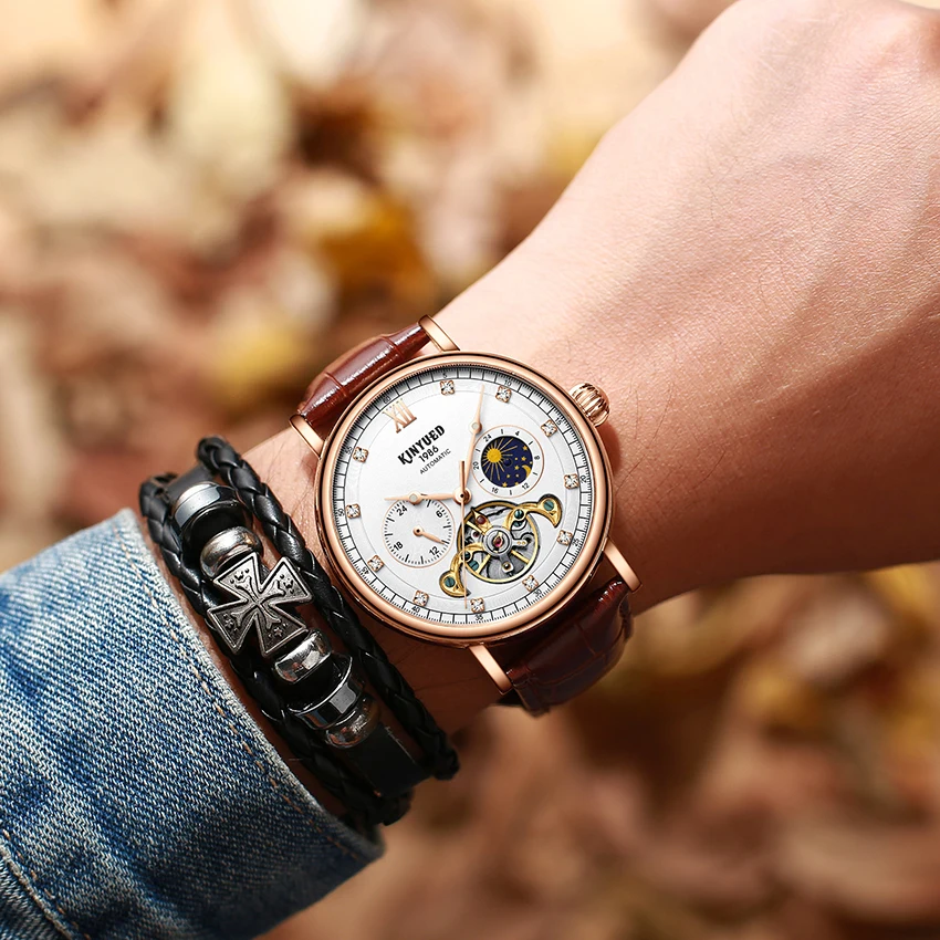 Часы-скелетоны KINYUED Мужские механические водонепроницаемые автоматические