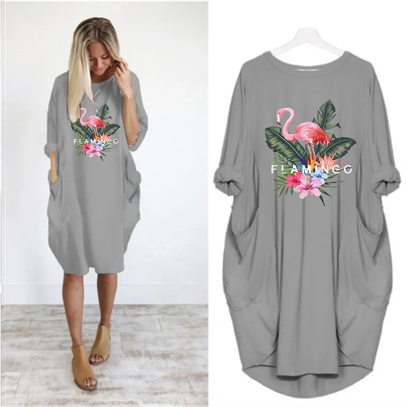 

New Dress For Women Vintage Cartoon Print Dress Casual Loose Long Sleeve O-neck Women Clothing Vogue Popular Women Dress