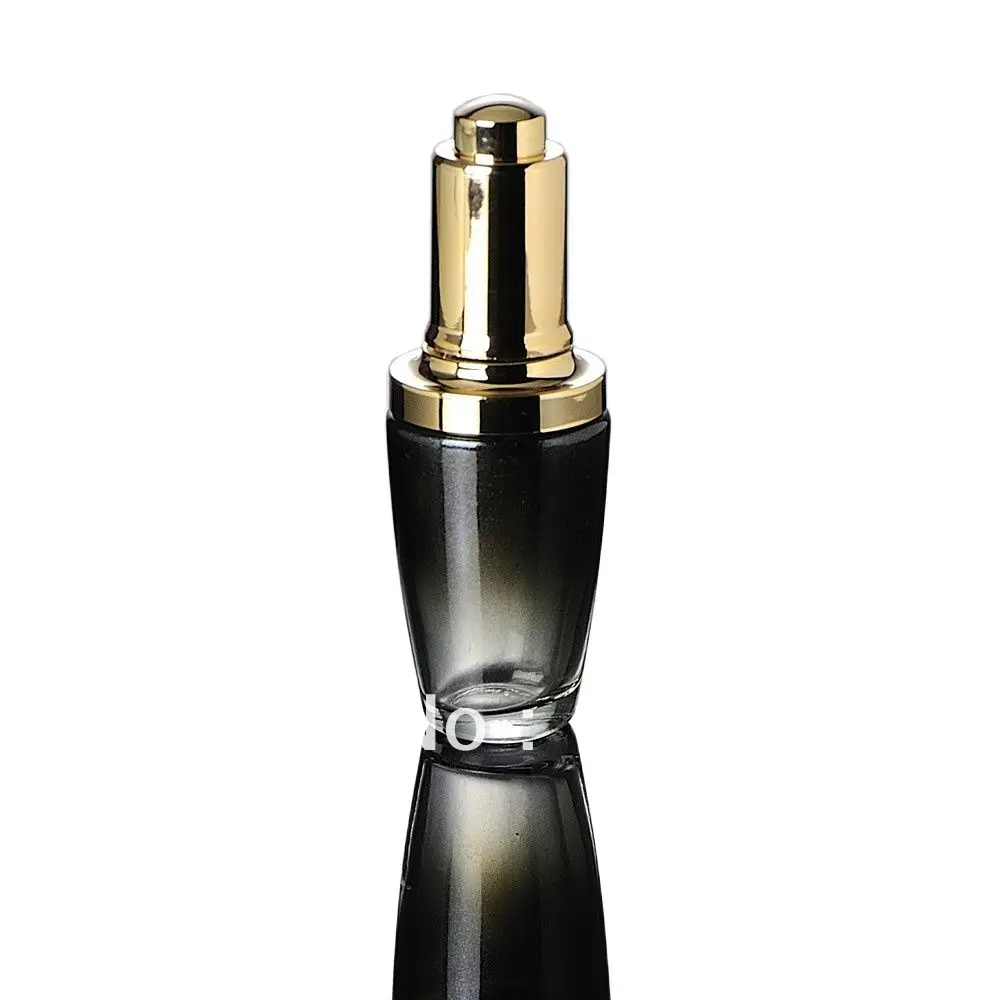 30ML black glass bottle with press dropper  with golden cap for Cosmetic Packaging