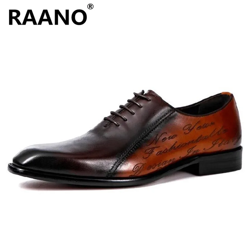 

Men's Formal Oxford Shoes Genuine Leather Laser engraving Fashion Office Business Shoes Elegant Square Toe Wedding Dress Shoes