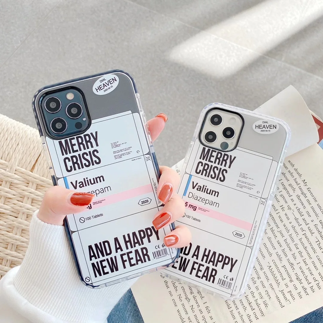 

INS Fashion personality Merry Crisis letter label silicon soft Phone Case For iPhone 12 mini 11 Pro X XS Max XR 8 7 Plus cover