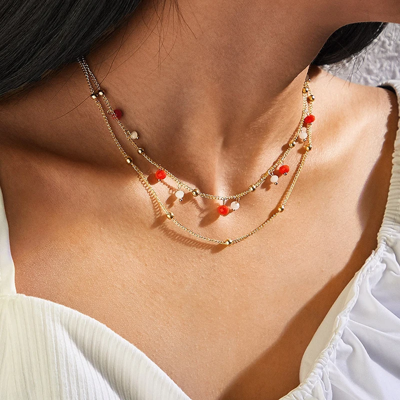 Docona Boho Beach Metal Shell Hollow Flower Pendant Layered Necklace For Women Vintage Crystal Cross Letter Jewelry Collars | Украшения и