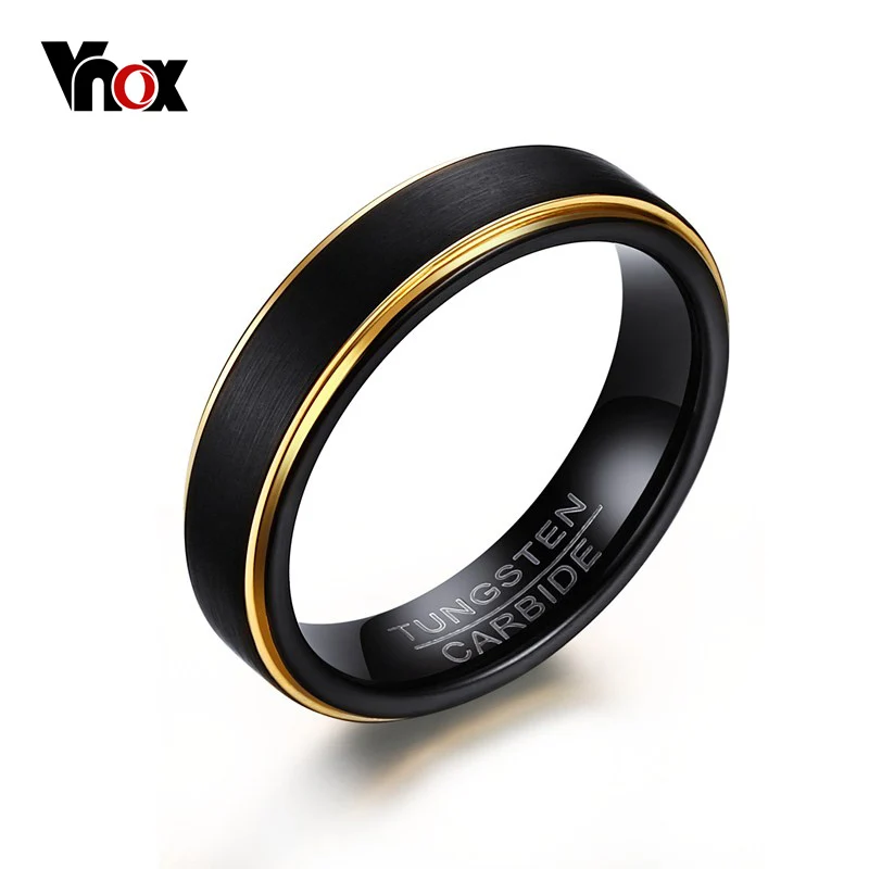 Vnox black tungsten кольца для мужчин 5 мм тонкий золотой цвет обручальные кольца для мужчин ювелирные изделия