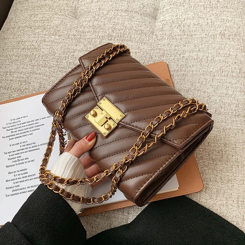 

Quality PU Leather Crossbody Bags for Women 2021 Small Simple Shoulder Bag Lady Chain Handbags and Purses Lock Hand Bag 4 colour