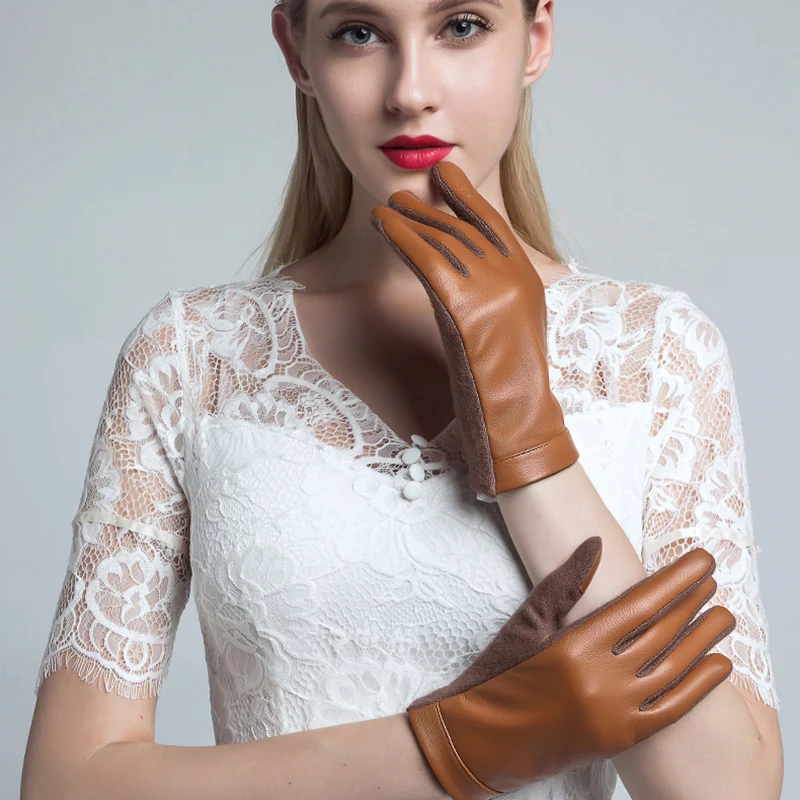 Перчатки из натуральной кожи для пар мужские и женские зимние шерстяные перчатки