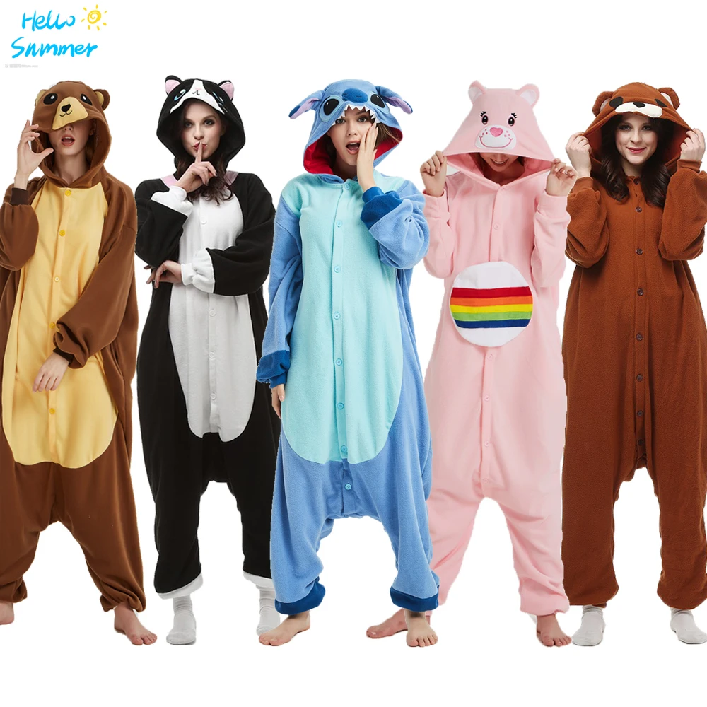 

Cat Bear Onesies Unisex Winter Cute Raccoon Wolf Deer Onesies Women Nightwear Anime Costume Adults Fleece Sleepwear Pajama