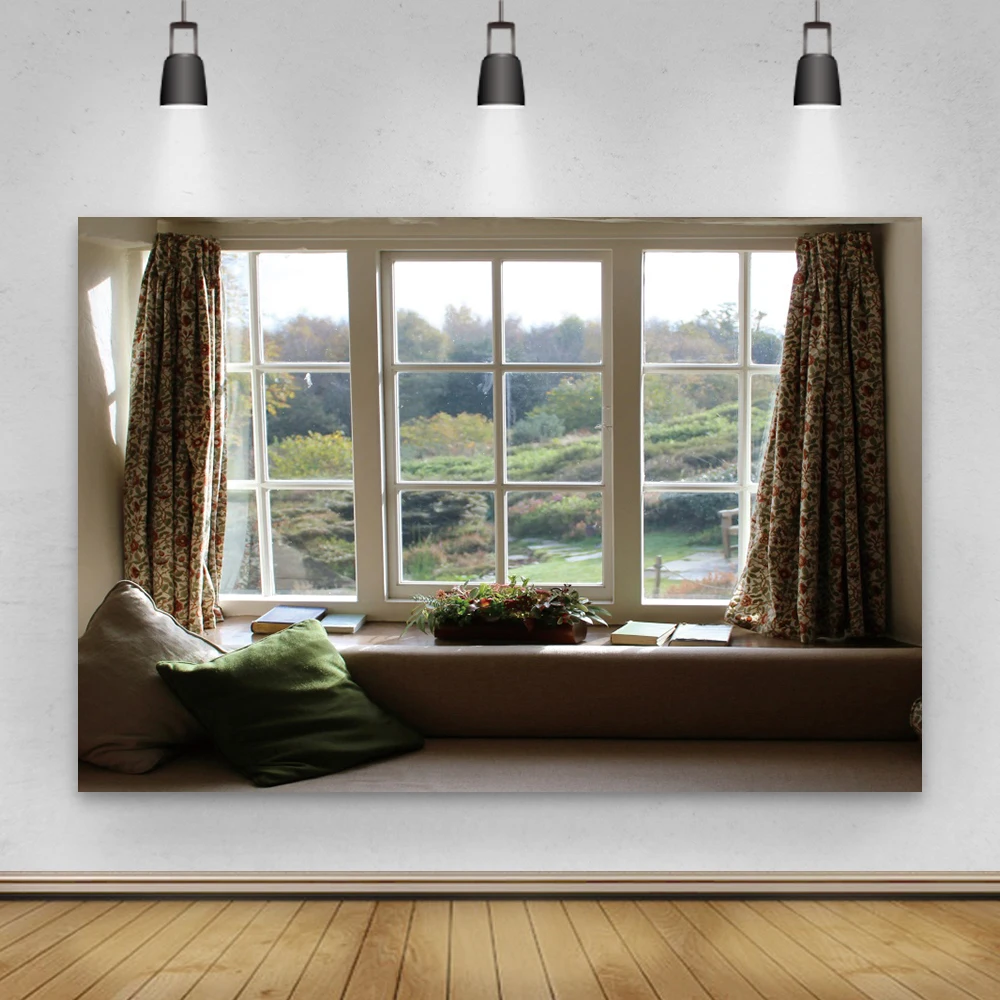 

Фон для фотосъемки с изображением порога подушки пейзажа цветов книг уютной жизни портрета фотозоны