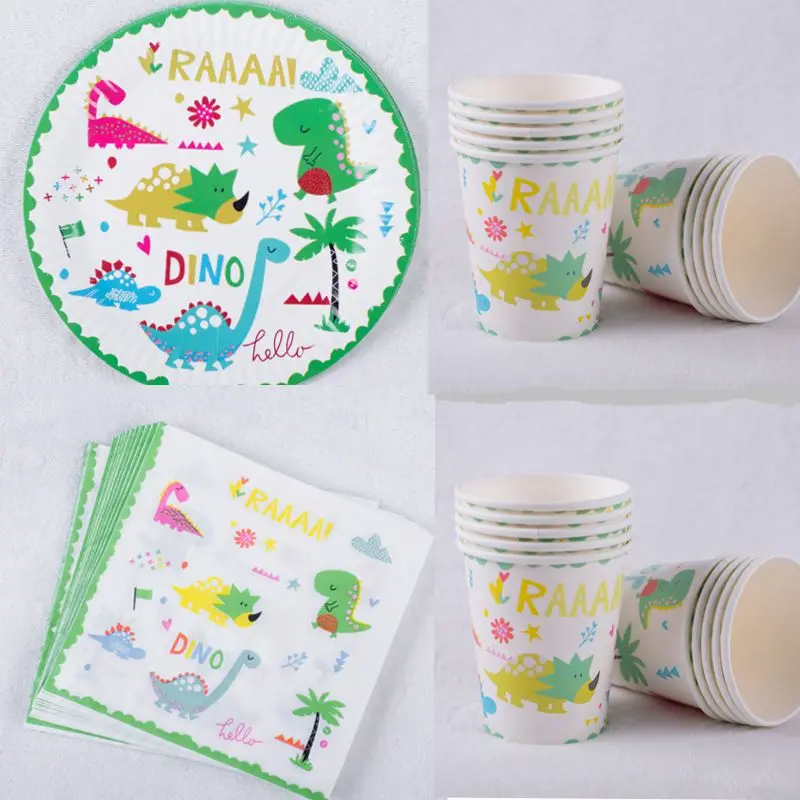 60 шт./лот тарелки для дня рождения с милым динозавром блюда чашки будущей мамы