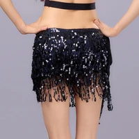 belly dance latin sequin waistband 4 layer fringe skirt sexy party costume tassel temptation stage performance sets 12 colors