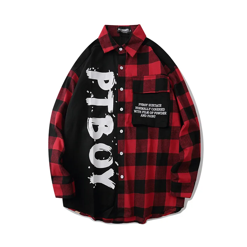 

Fashion Hipster Spoof Cartoon Print Plaid Cotton Shirt Men Hip Hop Streetwear Couple Tops Long Sleeve Casual Loose Shirts Coats