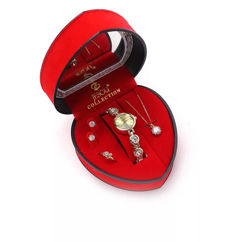 

Women Bracelet Watch Set Gold Crystal Design Necklace Earrings ring Female Jewelry Set Quartz Watch For Lady's Wife Mom Gift Box