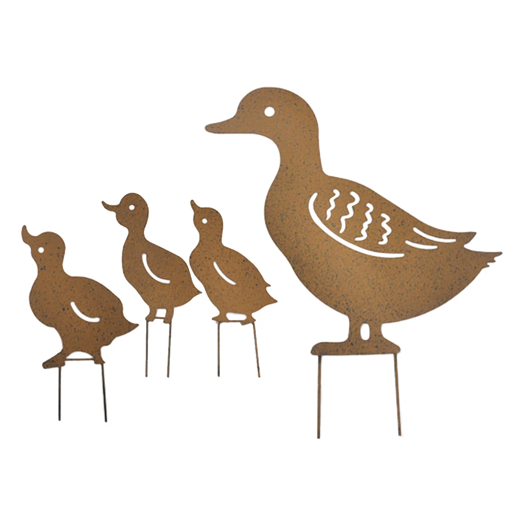 

4Pcs Metal Ducks Statue Lawn Garden Stakes Figurine, Decorative Outdoor Yard