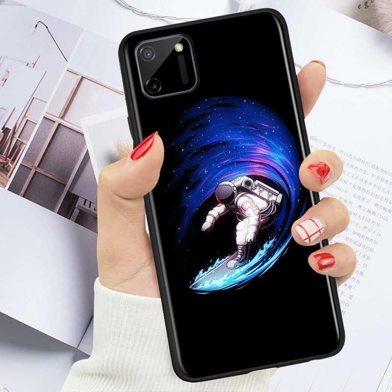 

Cute Astronaut Star Moon Shockproof Cover for OPPO Realme7 7i 6 5 3 2 Pro C1 C2 Black Phone Case Shell Soft Fundas Coque Capa