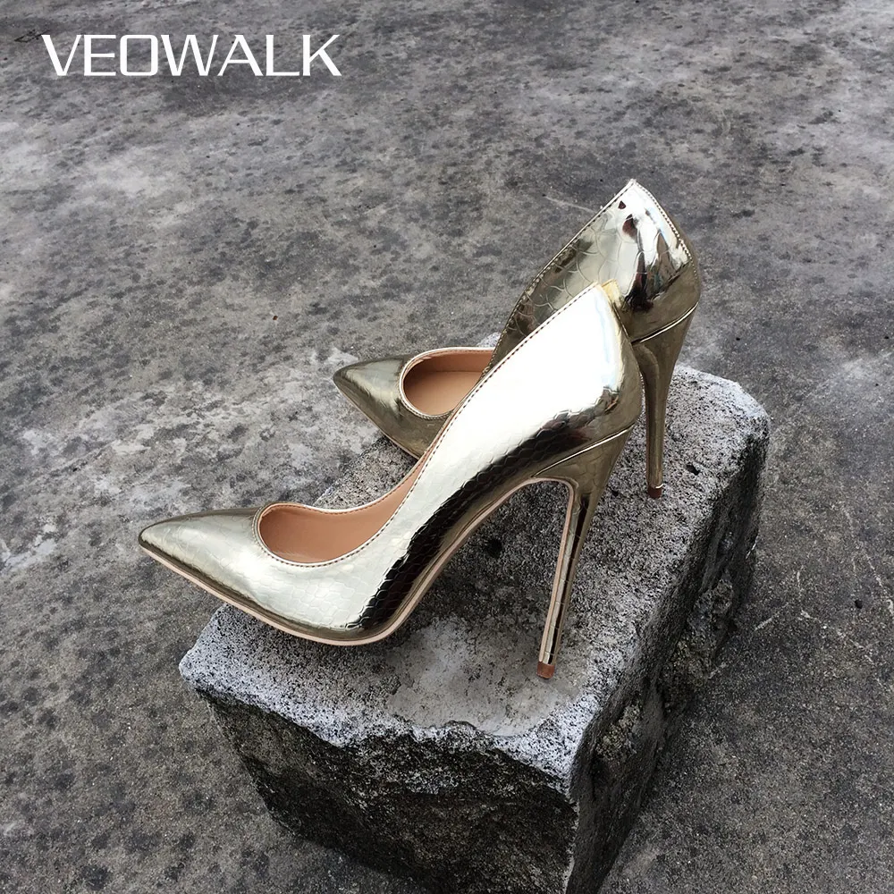

Veowalk Brand Spring Women Sexy Extreme High Heels Stilettos Shoes Ladies Pointed Toe Wedding Bridal Pumps Thin Heel Gold Color