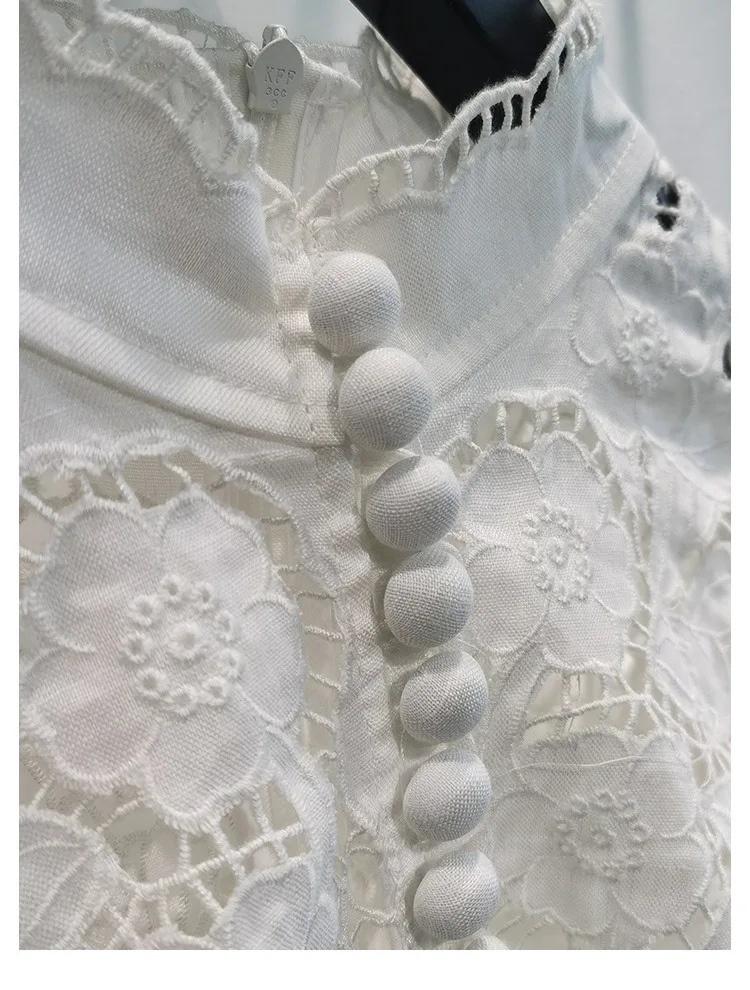 

High Quality Autumn and Winter New Heavy Industry Lace Embroidery Hollow Long Lace Dress Women