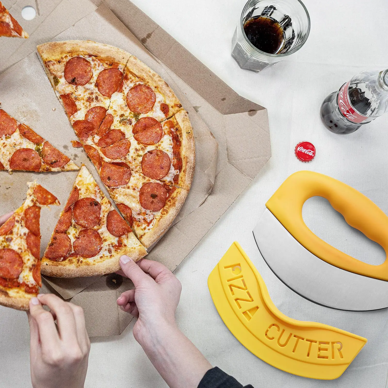

Pizza Cutter Rocker Stainless Steel with Silicone Handle Upgraded Sharp Pizza Slicer Knife Chopper with Blade Cover