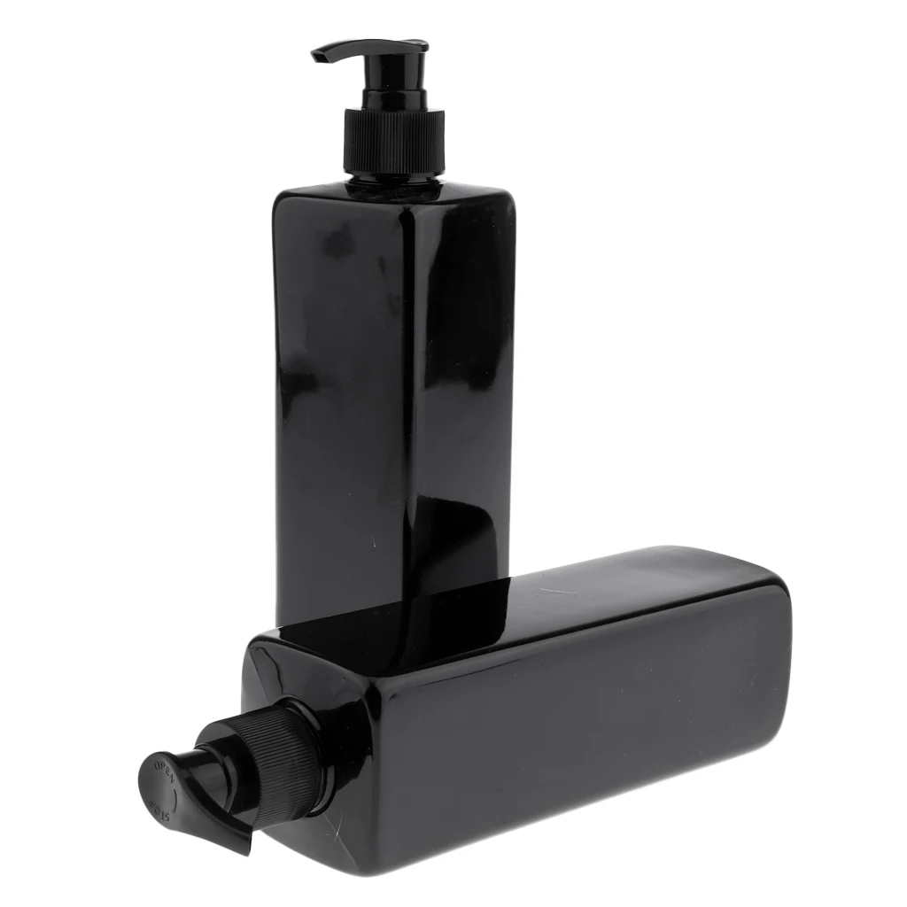 Black Pump 2 шт 500 мл Черные большие квадратные пустые пластиковые бутылки с насосами для лосьона, отлично подходит для шампуня дозатор для лосьона - Цвет: Black Pump