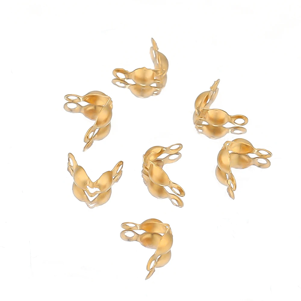 50-100pcs 18k Gold Stainless Steel Ball Chain Calotte Crimps Beads Connector End Clasp DIY Jewelry Necklace Bracelets Supplies | Украшения