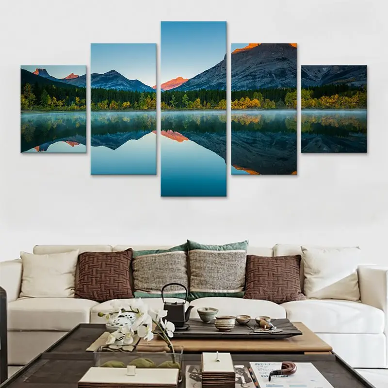 Озеро горы отражение Печать на холсте картина Гостиная Wall Art 5 шт. фотографии