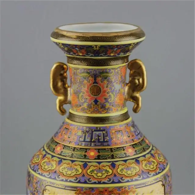 Эмалированная цветная Цветочная птица с узором династии Цин Золотая ваза