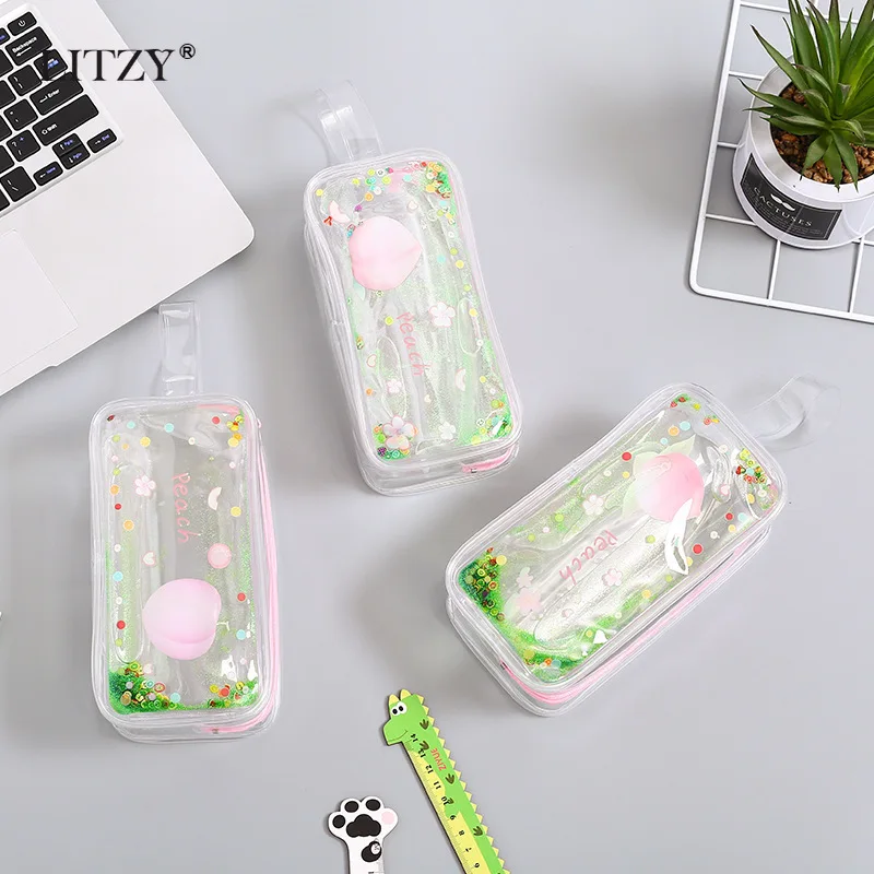 Пенал прозрачный с сыпучим песком и авокадо большой чехол для карандашей